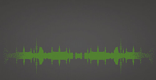 Key visual of the HAMBURG OPEN: Grey background with green soundtrack. The Hamburg skyline is embedded in the soundtrack.